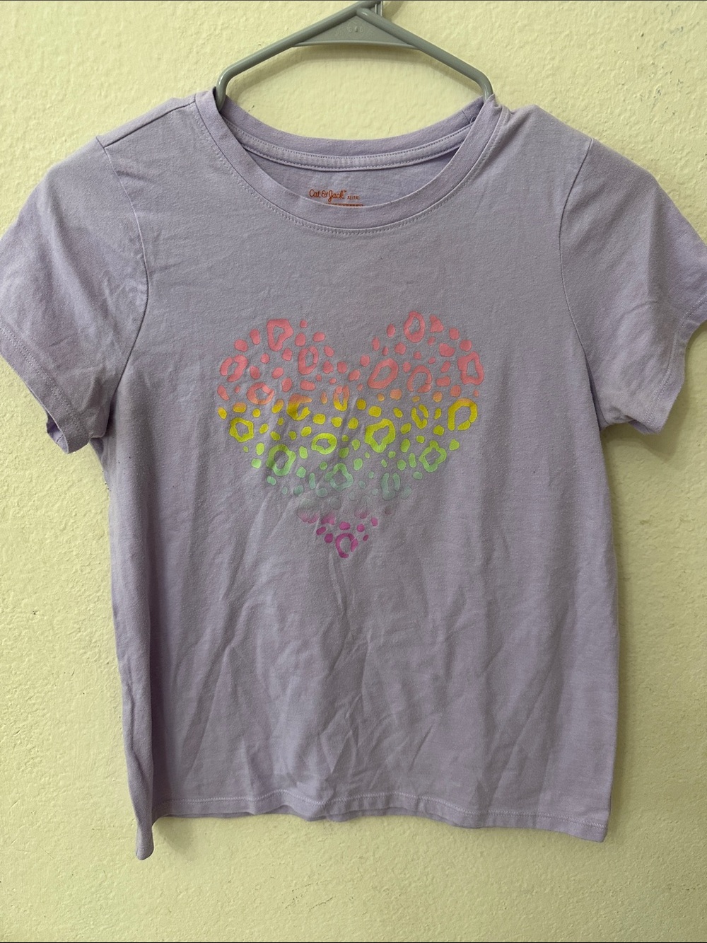 Cat & Jack Lavender Short Sleeve Tee with Neon Heart Print